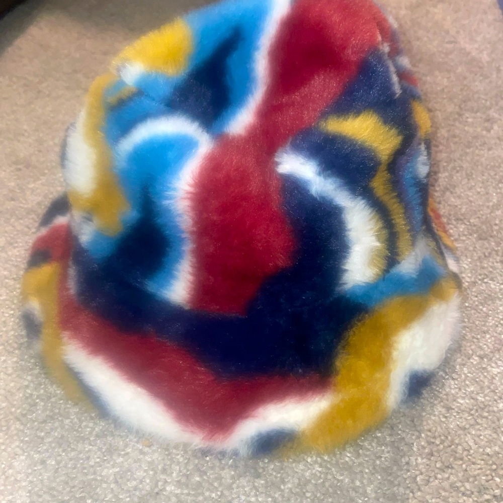 Y2k revival Fuzzy art bucket hat multi colored one sized microfiber